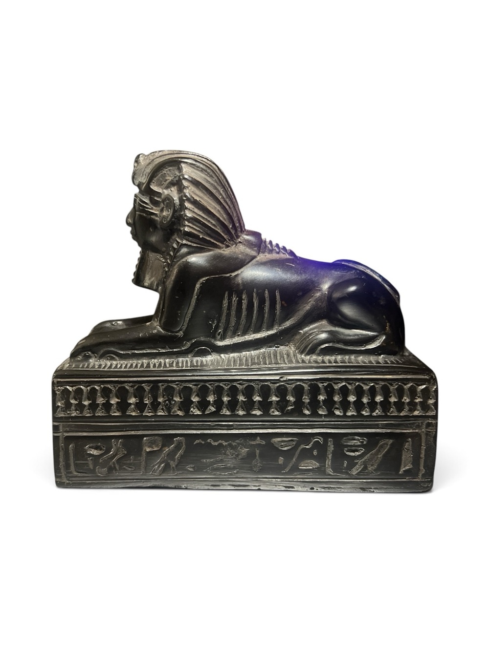 Egyptian Sphinx Carved Stone Paperweight Bookend Hieroglyphic Pharaoh Decor